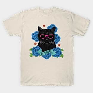 Cattitude cat with pink sunglasses and flowers T-Shirt